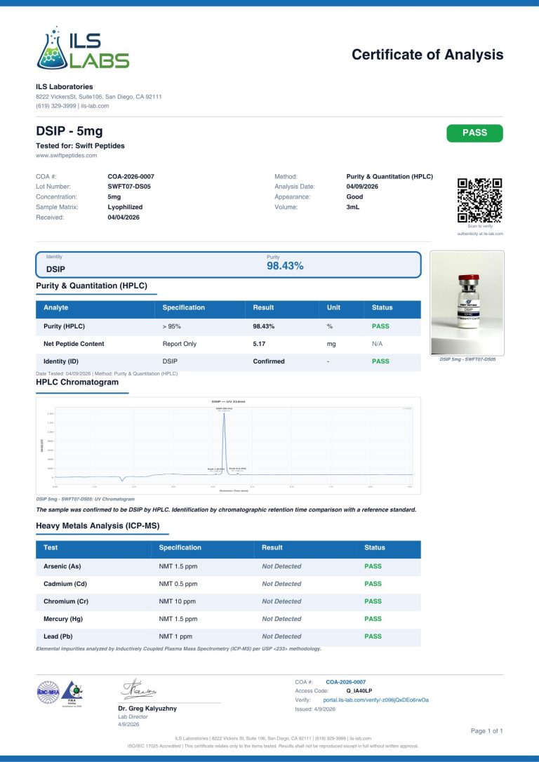 DSIP – 5mg COA, lot SWFT07-DS05