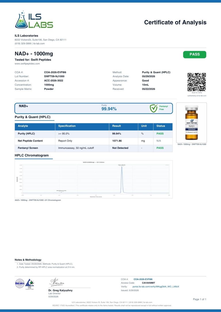 NAD+ – 1000mg COA, lot SWFT09-NJ1000