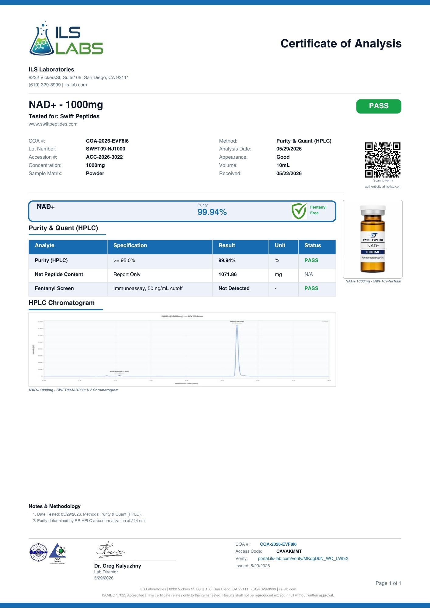 NAD+ 1000mg latest COA