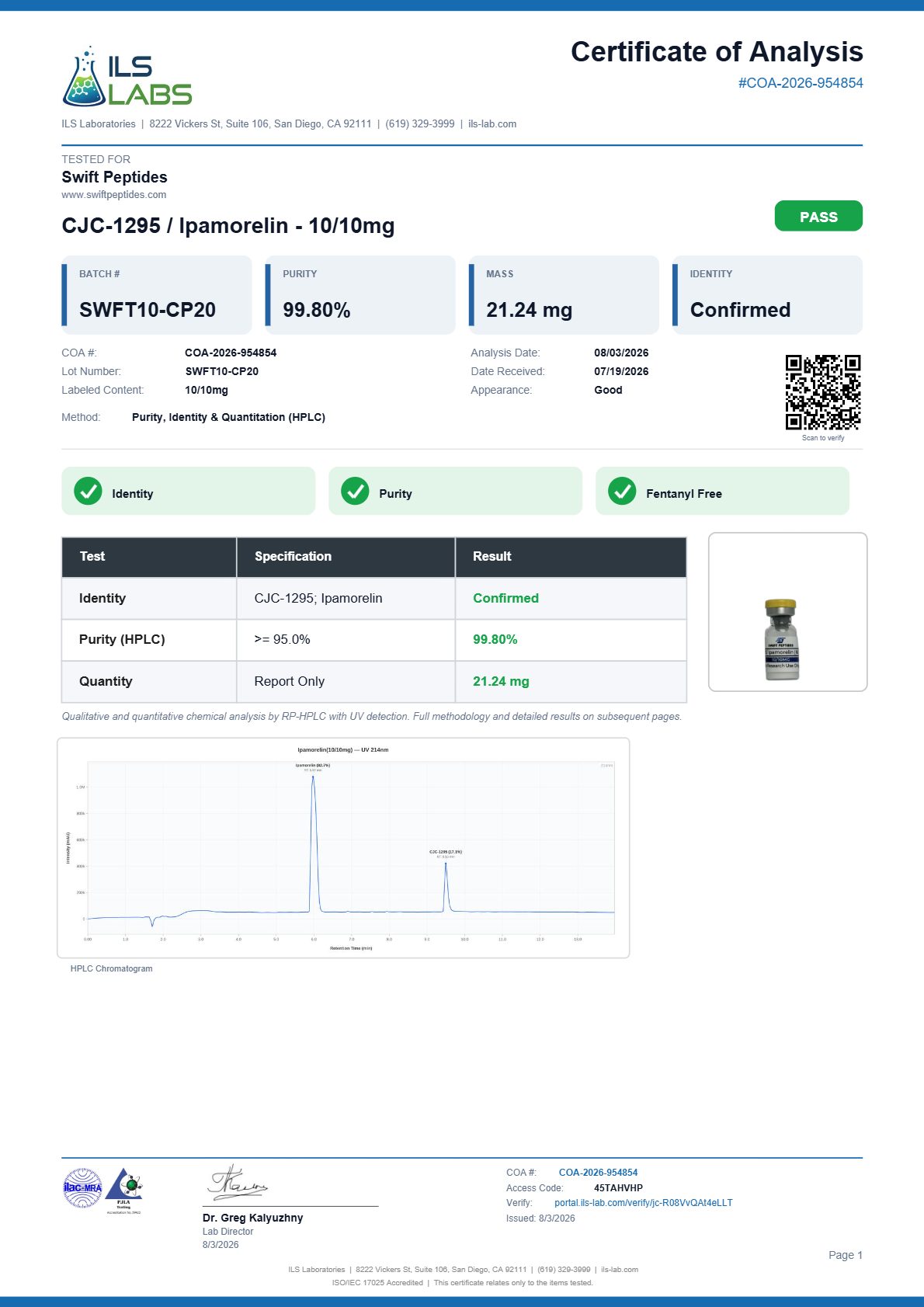 CJC-1295/ Ipamorelin (NO DAC) 10mg latest COA