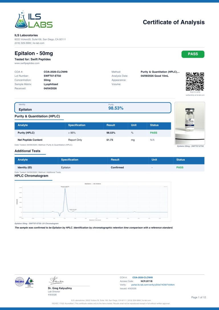 Epitalon COA, lot SWFT07-ET50